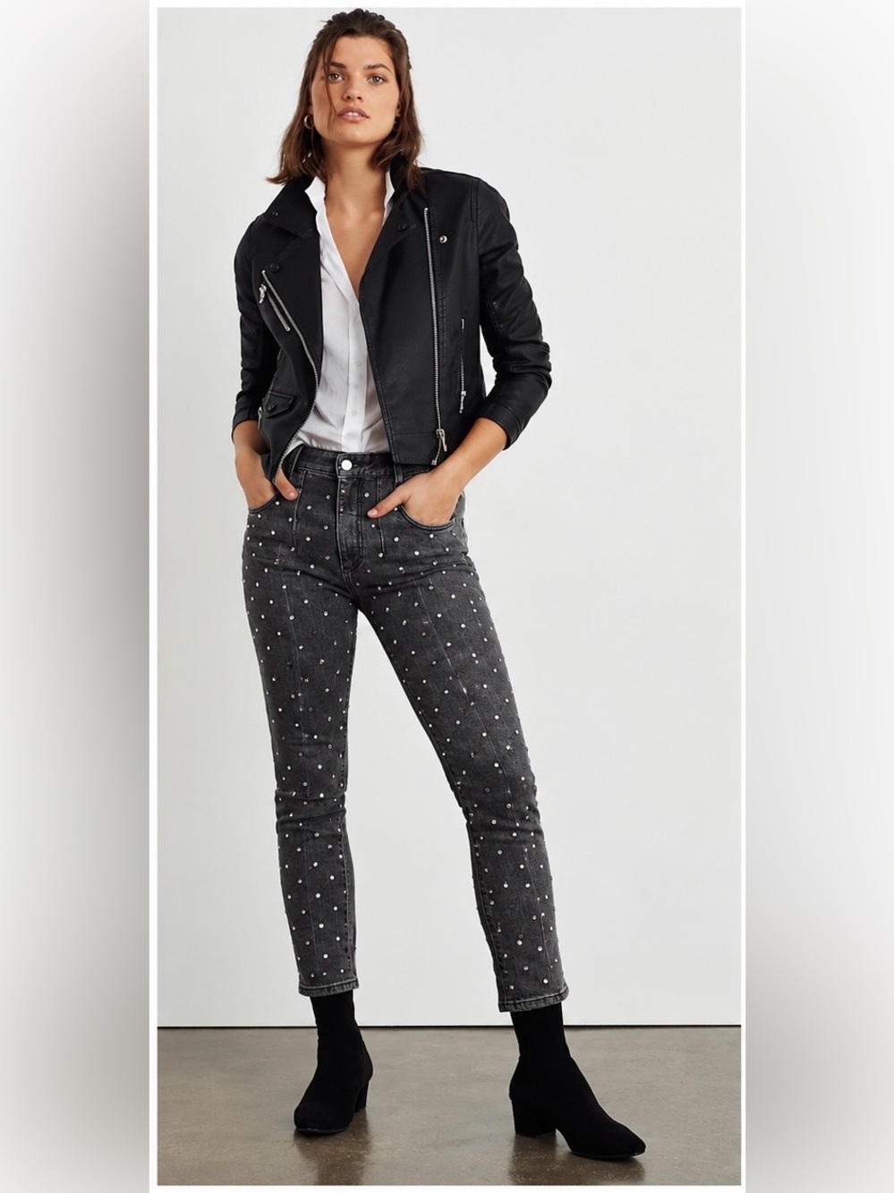 NWT Anthropologie Pilcro Rhinestone Studded Black Washed Jeans